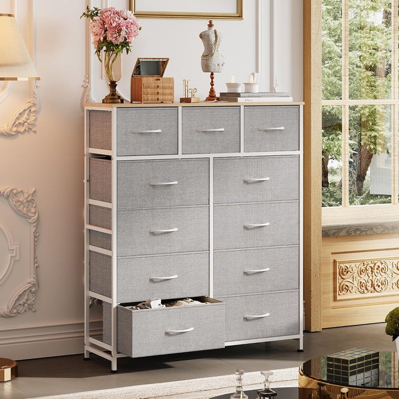 Wlive Storage Organizer Unit with 11 Fabric Bins, Storage Drawers Organizer with Steel Frame, Tall Storage Tower Organizaton for Living Room, Hallway, Office, Light Grey - Image 4